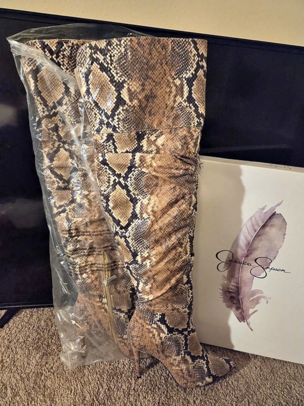 Jessica Simpson Livelle Over-the-Knee Snake Print Stiletto Boot Boots US 7.5